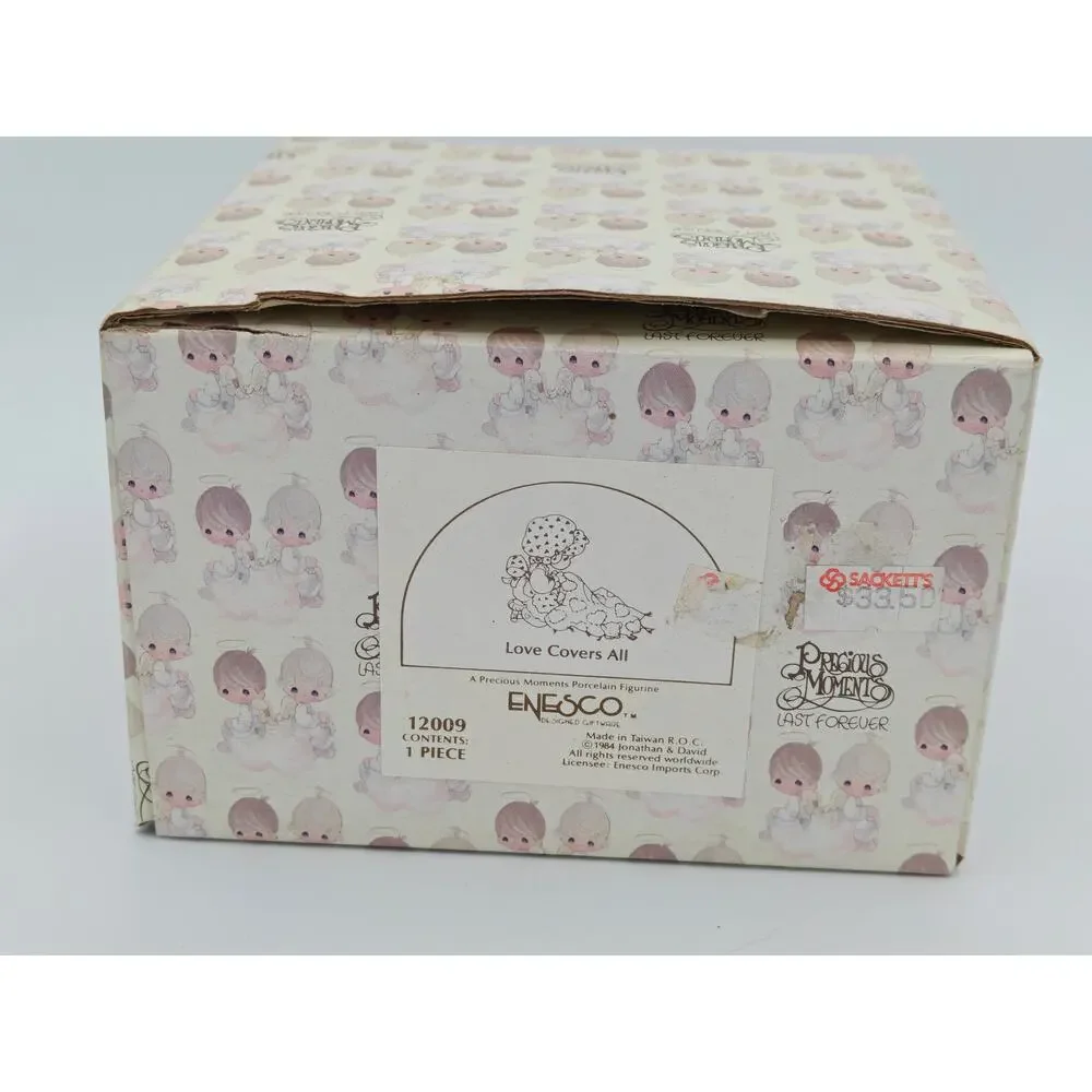 Precious Moments Love Covers All 12009 Enesco 1984 Porcelain Figurine Girl Quilt